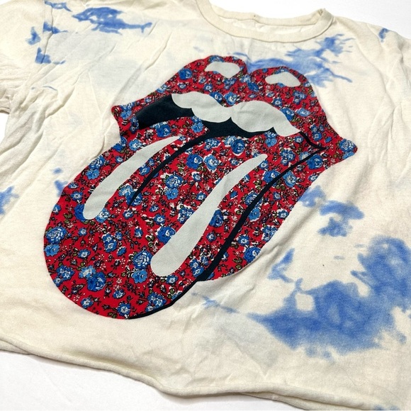 Rolling Stones Floral Tie Dye Crop Tongue Band Tee T Shirt Woman’s - Picture 2 of 6